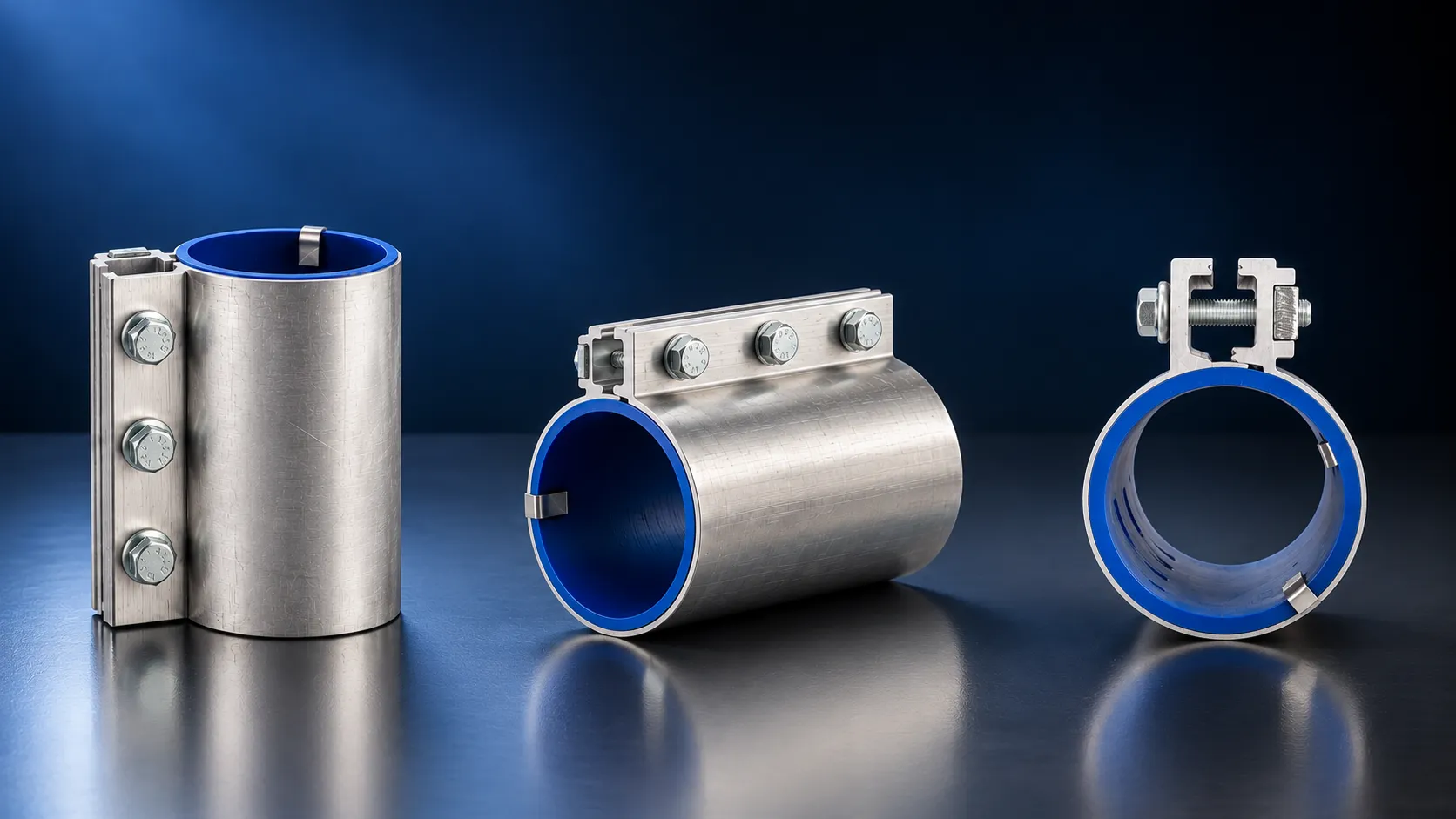 Abrazadera HS DVK-HD con junta de silicona azul detectable por metales